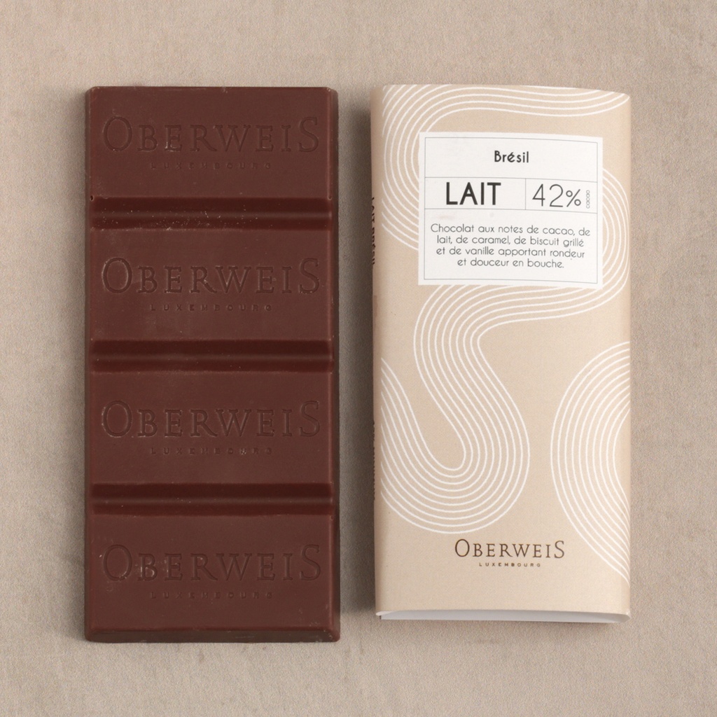 Tablette chocolat lait origine Brésil 42% 40g