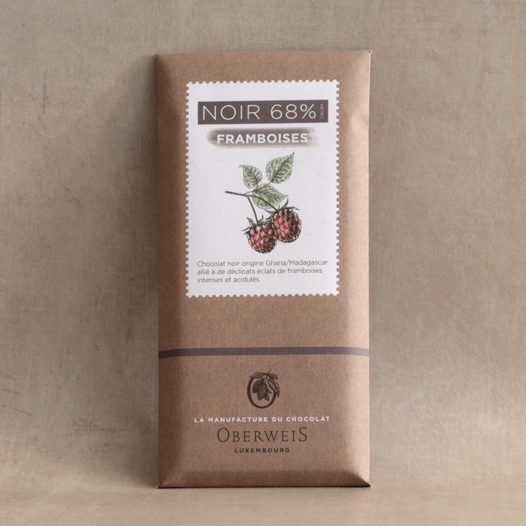 Tablette chocolat noir 70% et framboises - 90 g