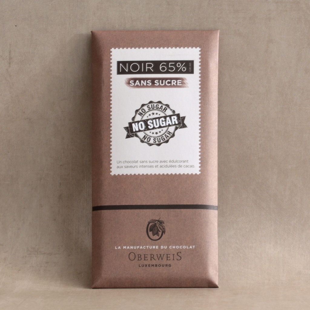 Tablette chocolat noir sans sucre 65% - 90 g